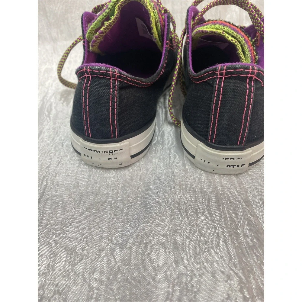 Converse All Star Neon Stitch Rainbow Tongue Black Canvas Sneaker Junior Size 1